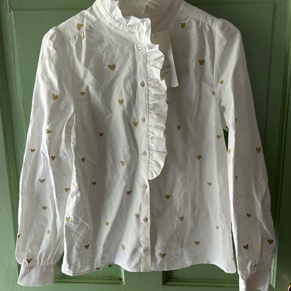 NWT NEW Sezane Chlo Blouse with Gold Heart Embroidery 34 - Picture 6 of 15